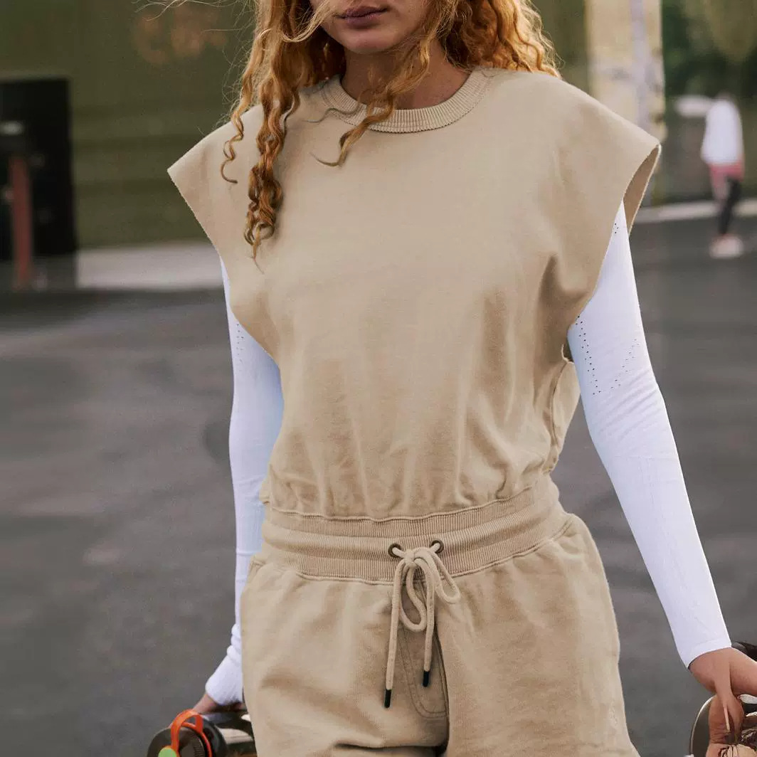 Combed combed jumpsuit solid color lace-up pocket jumpsuit women's sportswear